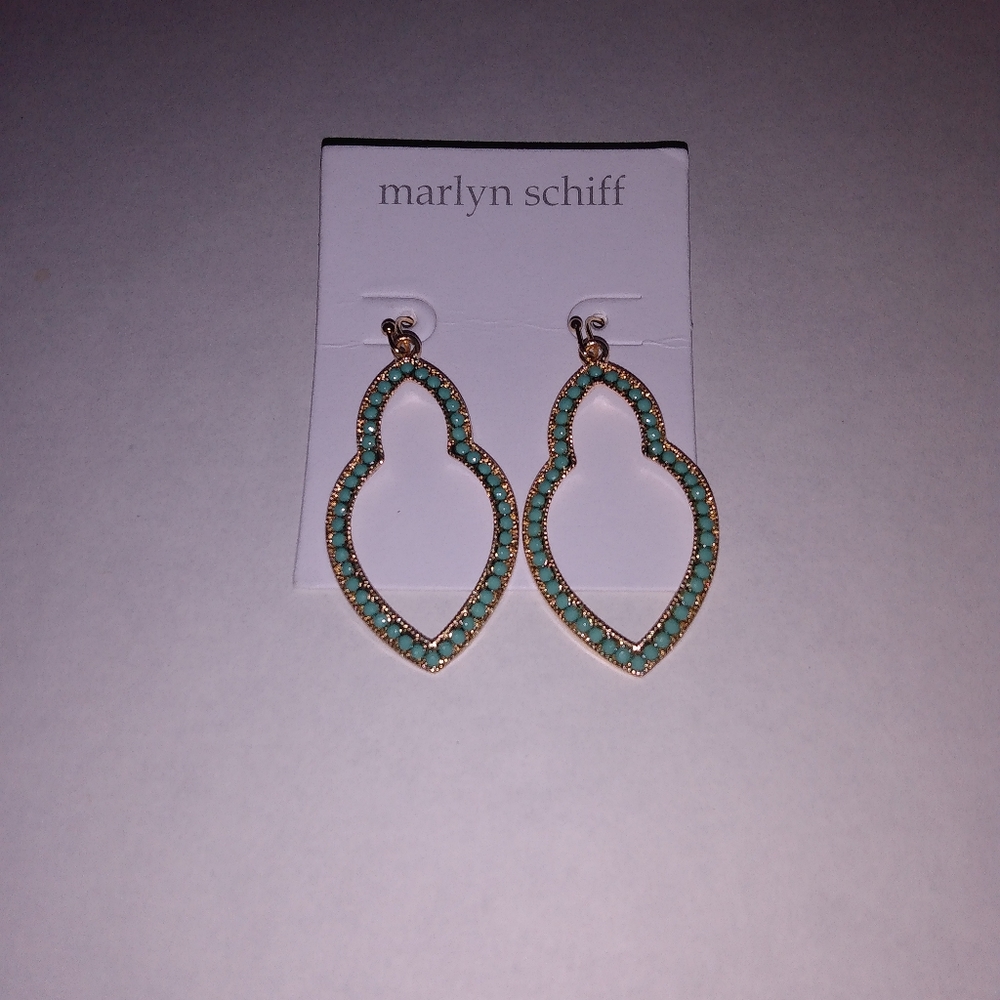 Marlyn Schiff - Dangle Gold with Sea Green Gemstones | Spade shape Earrings